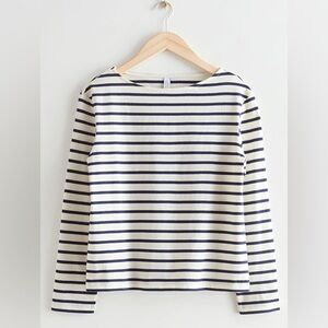 & Other Stories Breton Stripe Top, navy white, 100% organic cotton, medium, EUC